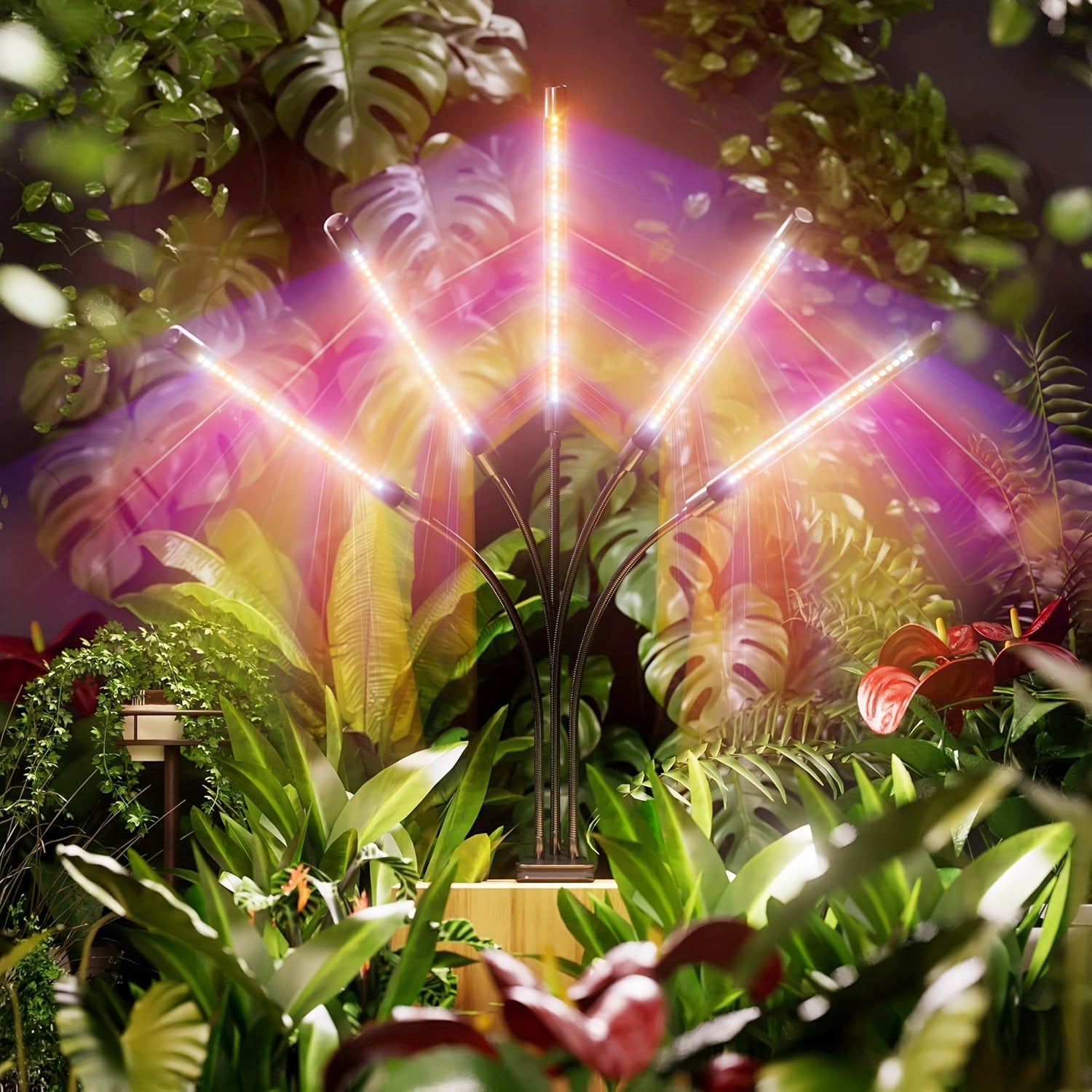 Full Spectrum LED Grow Light with 5/2-Head Design, Adjustable Brightness and Timer