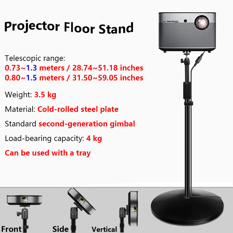 Soporte para proyector de acero resistente, ajustable en altura de 71cm a 150cm, cabeza de bola giratoria de 360°, soporte de suelo para hogar y oficina