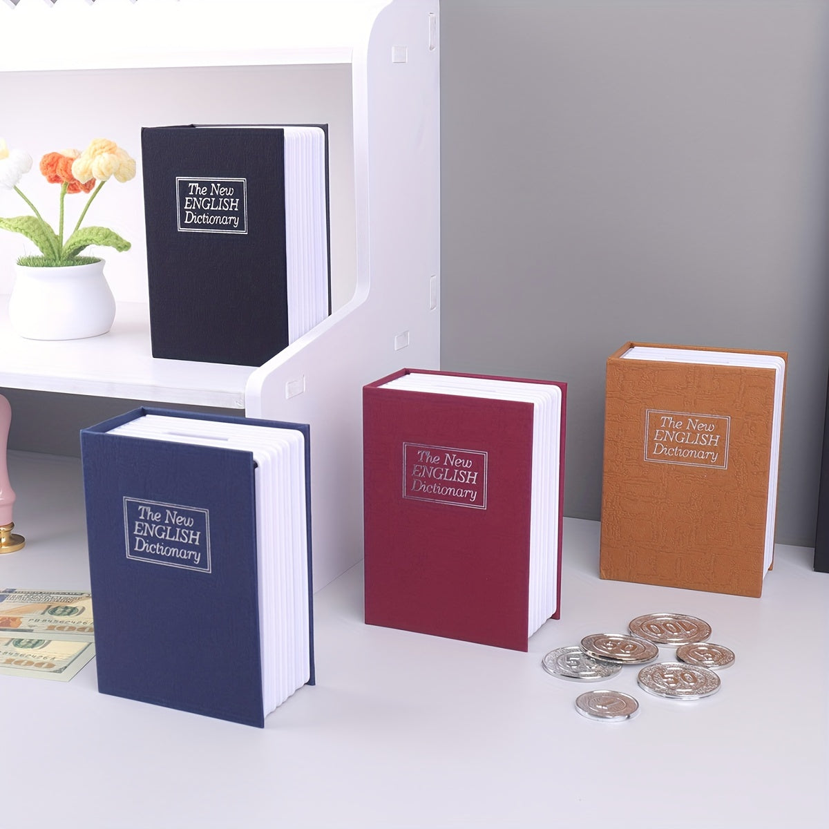 Dictionary-Shaped Metal Cash Box with Lock for Home Storage and Decoration