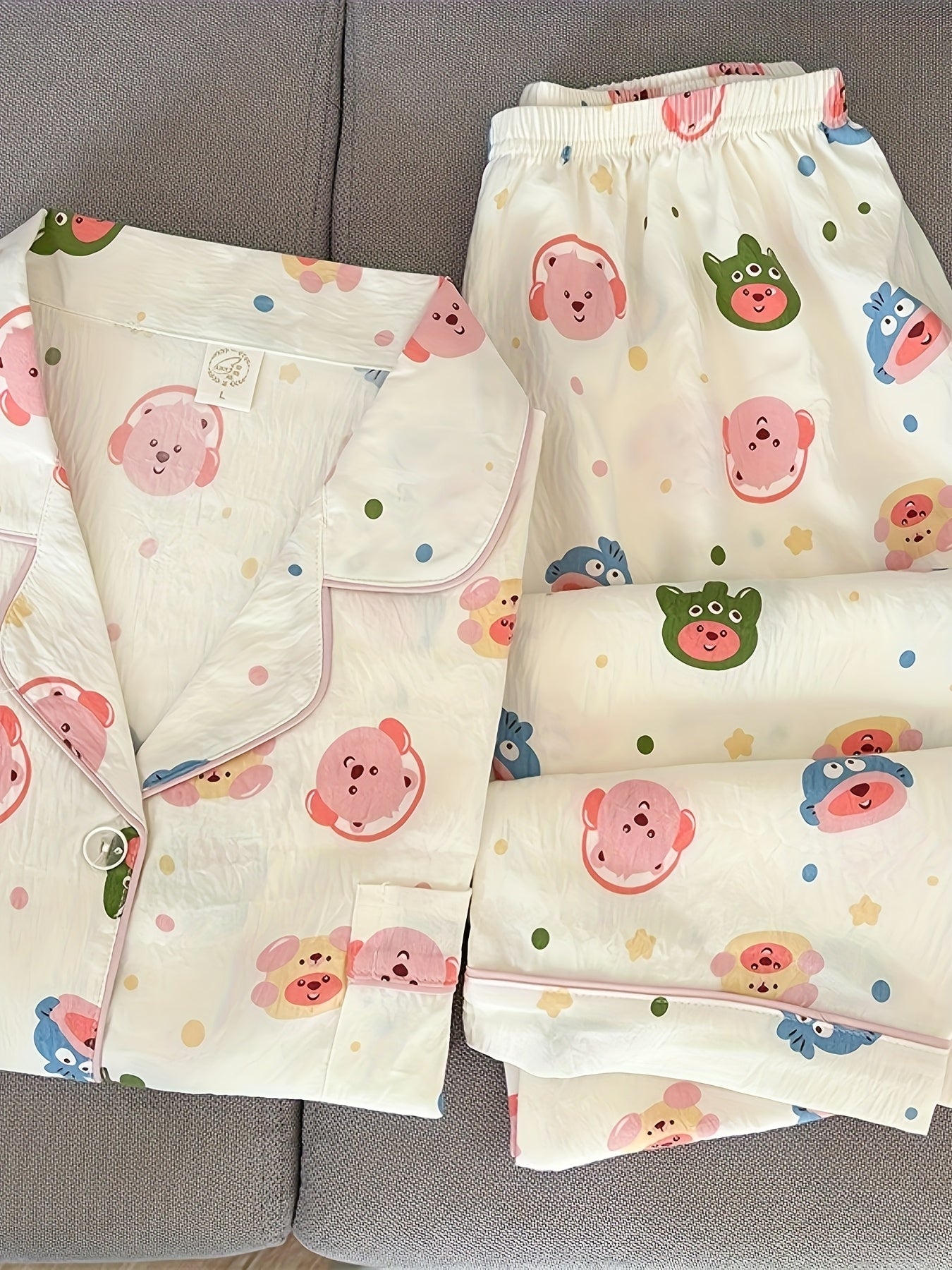 Women's Summer Sleepwear Long Sleeve Pants Plus Size Cartoon Home Suit