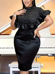 Women's Plus Size Lace Trim Short Sleeve Wedding Dress Polyester Fitted A-Line