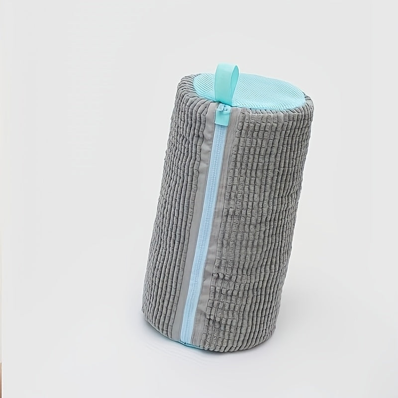 Gray Laundry Bag with Zipper Durable Polyester and Knit Fabric for Clothes Storage