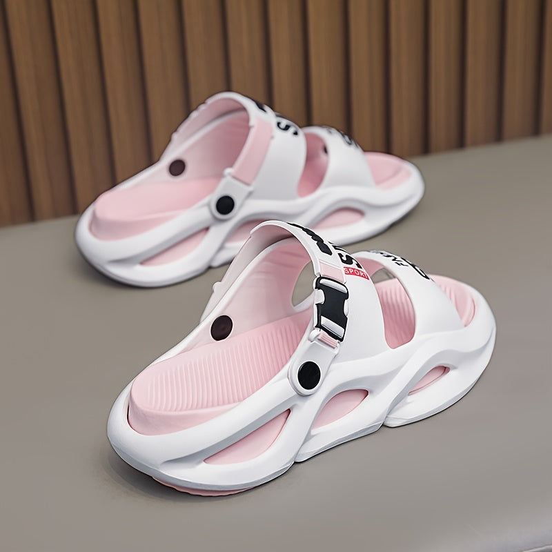 Women's EVA Sports Sandals White Pink Casual Slides Adjustable Straps