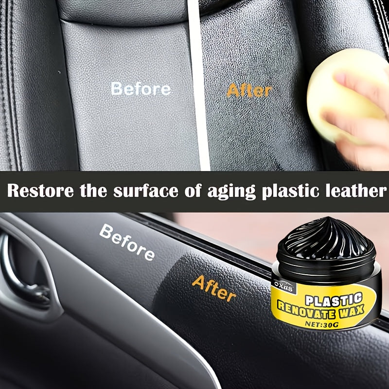 Cera de restauración de autos multiusos para partes plásticas, brillo de neumáticos, vehículos negros