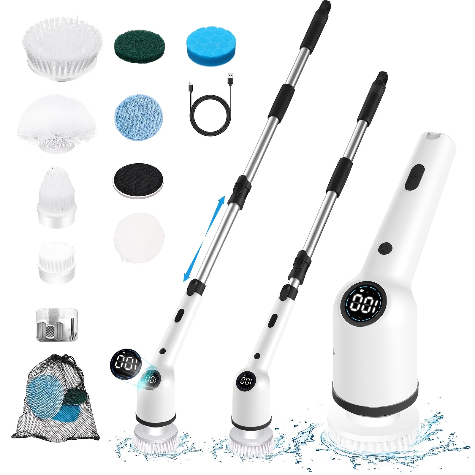 8 ta cho'tka boshli aylanuvchi elektr tozalash vositasi, sozlanadigan tezliklar, qayta zaryadlanuvchi