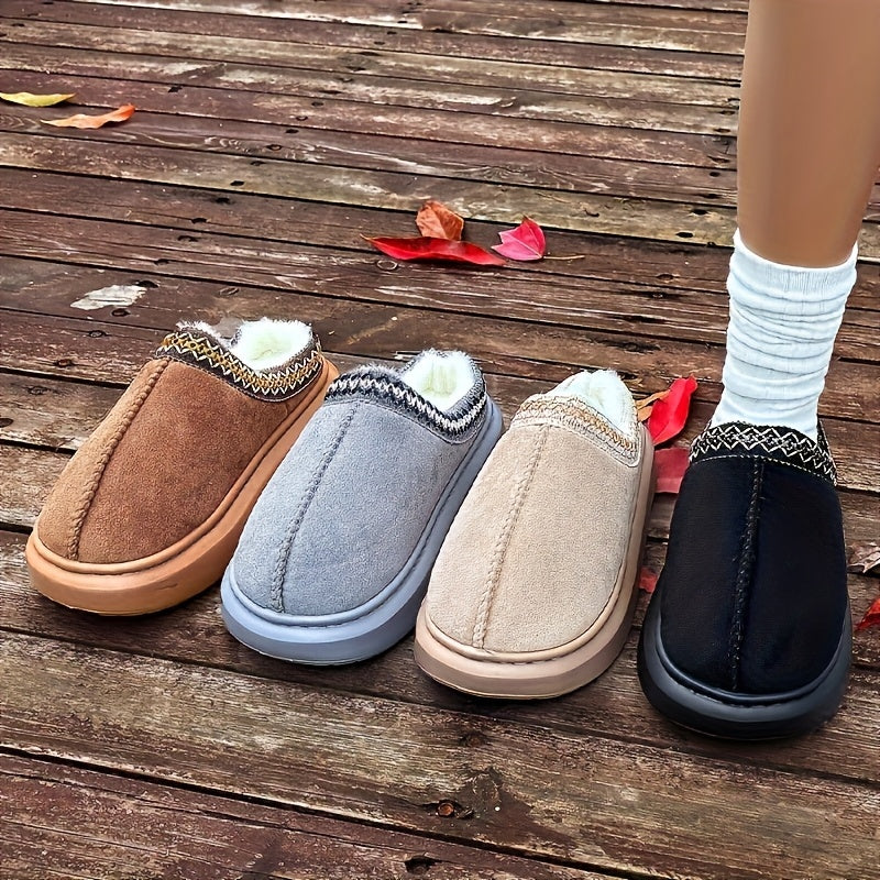 Indoor Cozy Slippers for Couples Plush Faux Fur Rubber Sole Black Gray Beige Brown