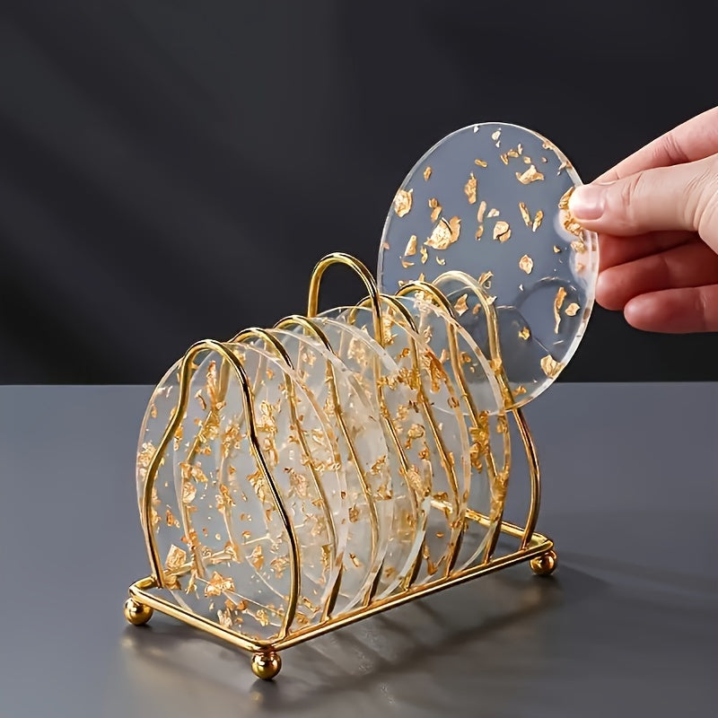 Luxury Gold Foil Acrylic Coaster Set Heat-Resistant Round Table Protector for Home Decor