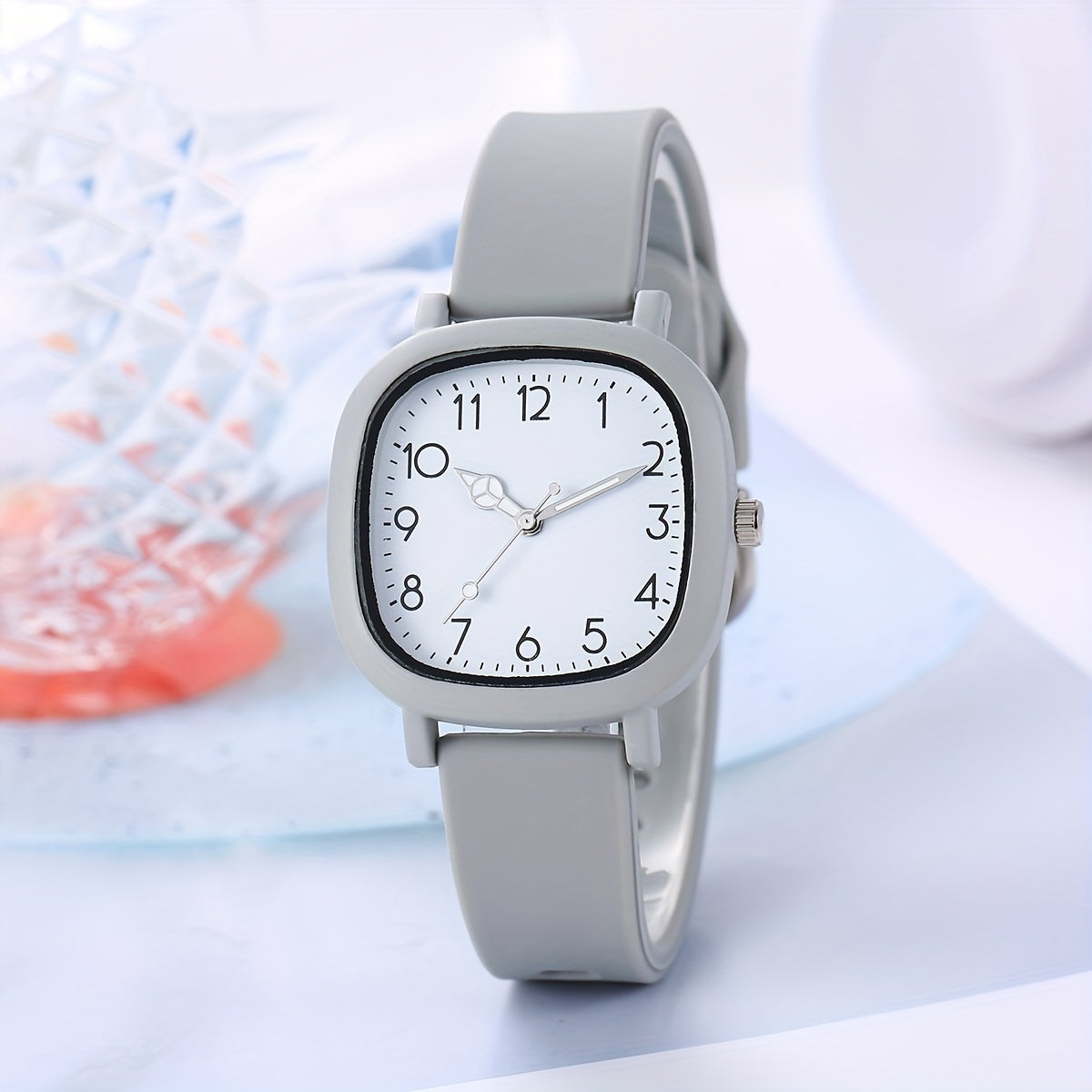 Women's Casual Square Pointer Quartz Watch with Silicone Strap in Candy Colors