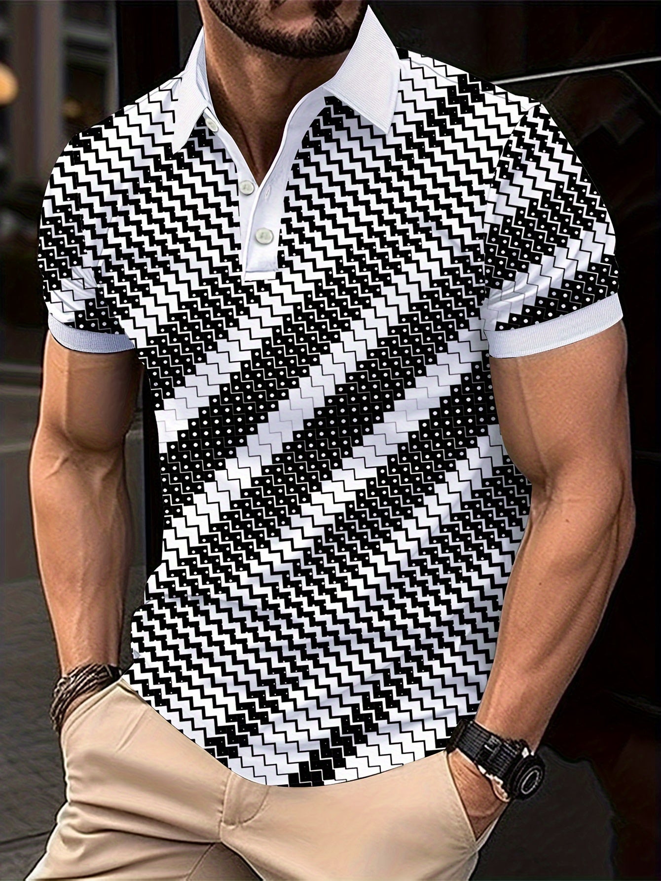 Men's Short Sleeve Geometric Pattern T-Shirt Summer Casual Streetwear Top