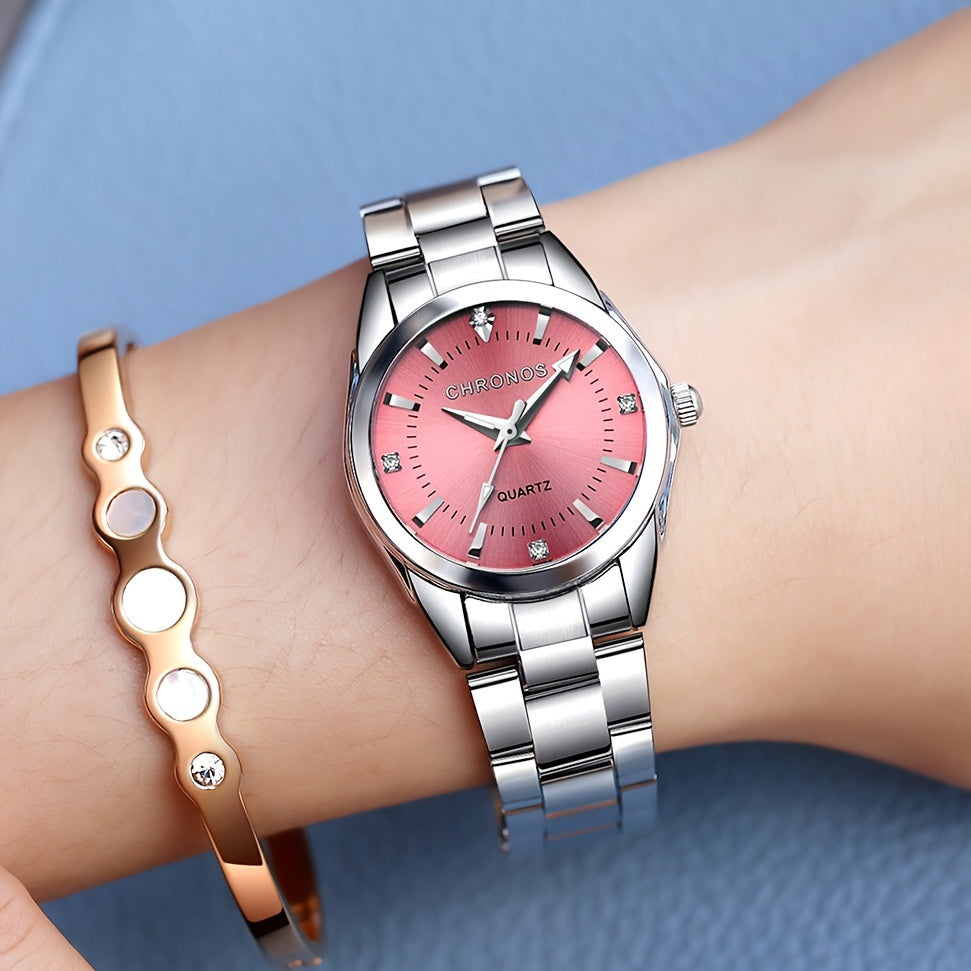 Women's Quartz Watch Stainless Steel Band Round Zinc Alloy Case Business Casual Gift