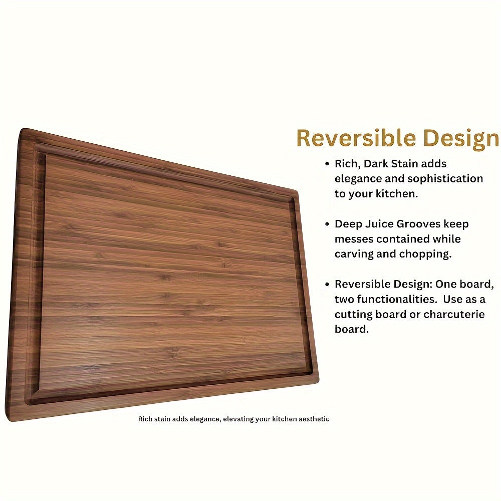 Bamboo Charcuterie Board with Handles and Juice Grooves for Serving Meats and Cheeses