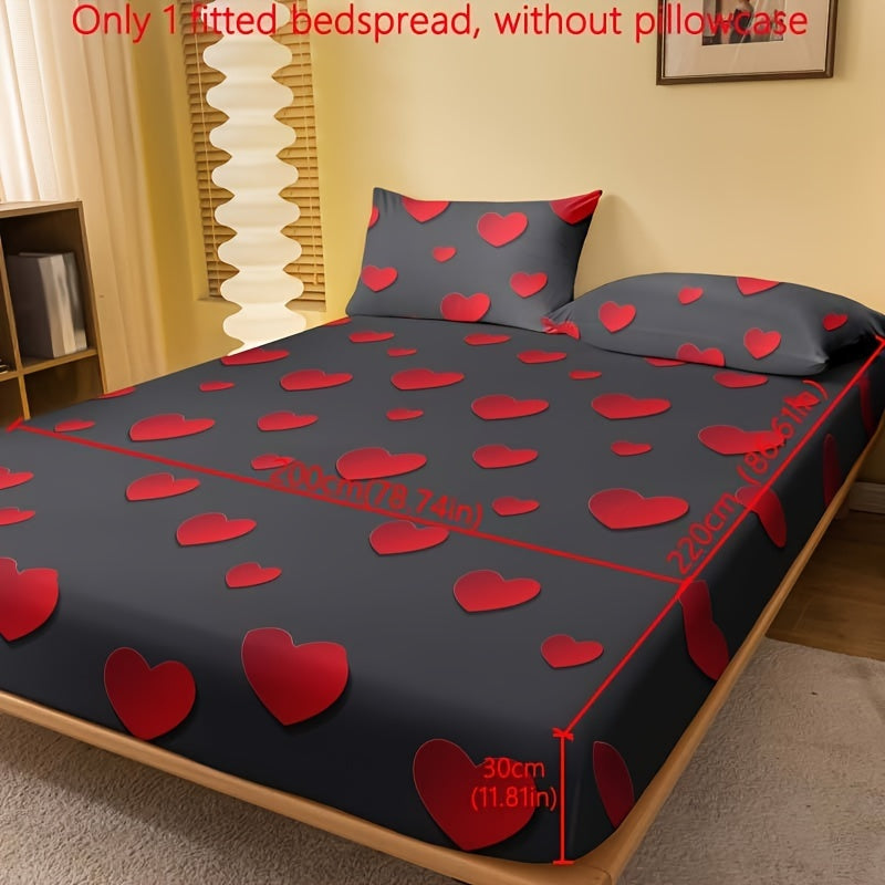 Red and White Heart Pattern Fitted Sheet for Bedroom or Guest Room