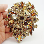 Elegant Rhinestone Brooch Pin Irregular Shape Gold Plated Sparkly Gemstone Jewelry