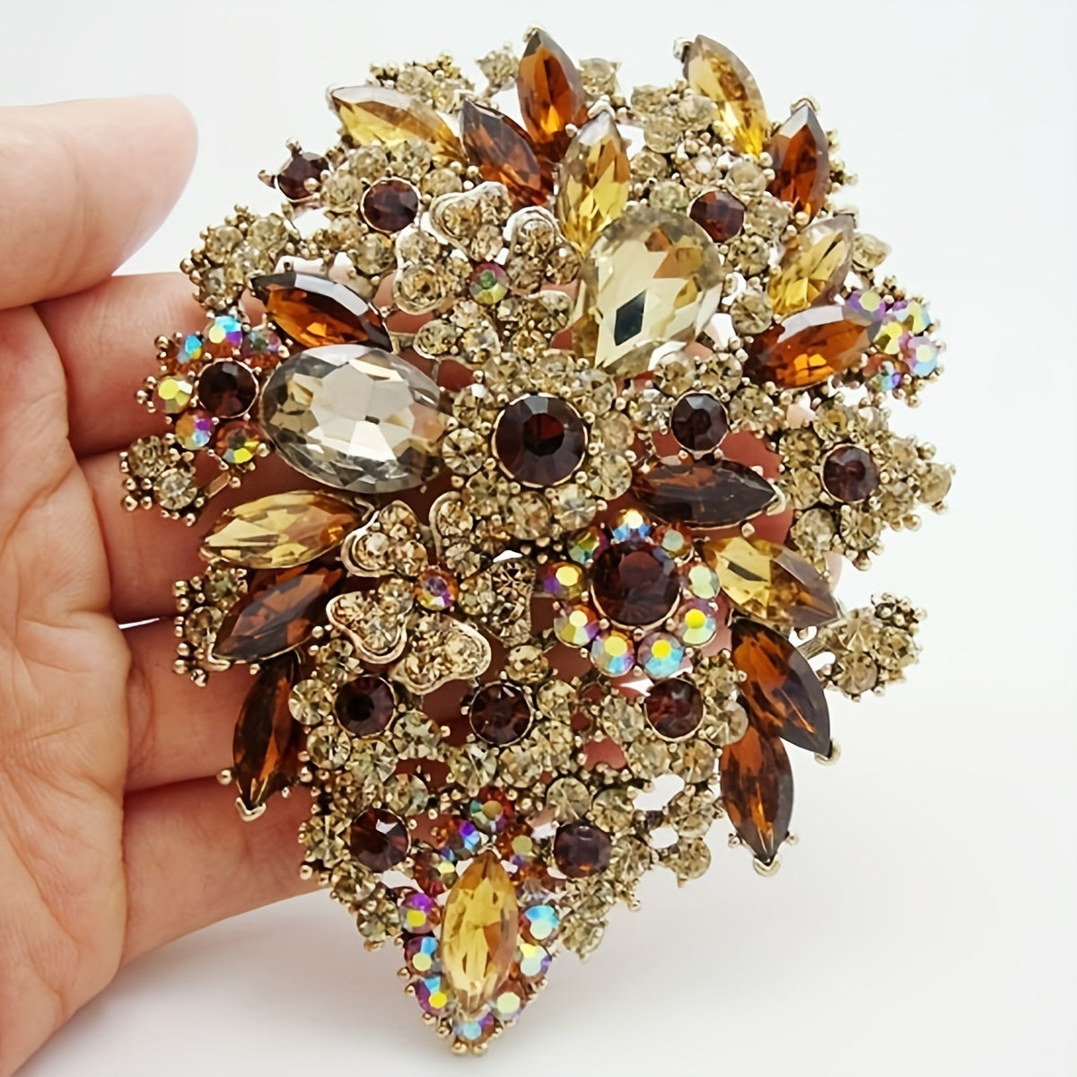 Elegant Rhinestone Brooch Pin Irregular Shape Gold Plated Sparkly Gemstone Jewelry