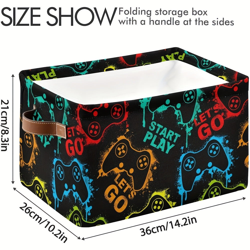 Black Fabric Storage Bin with Handles, Foldable Canvas Organizer for Clothes and Toys