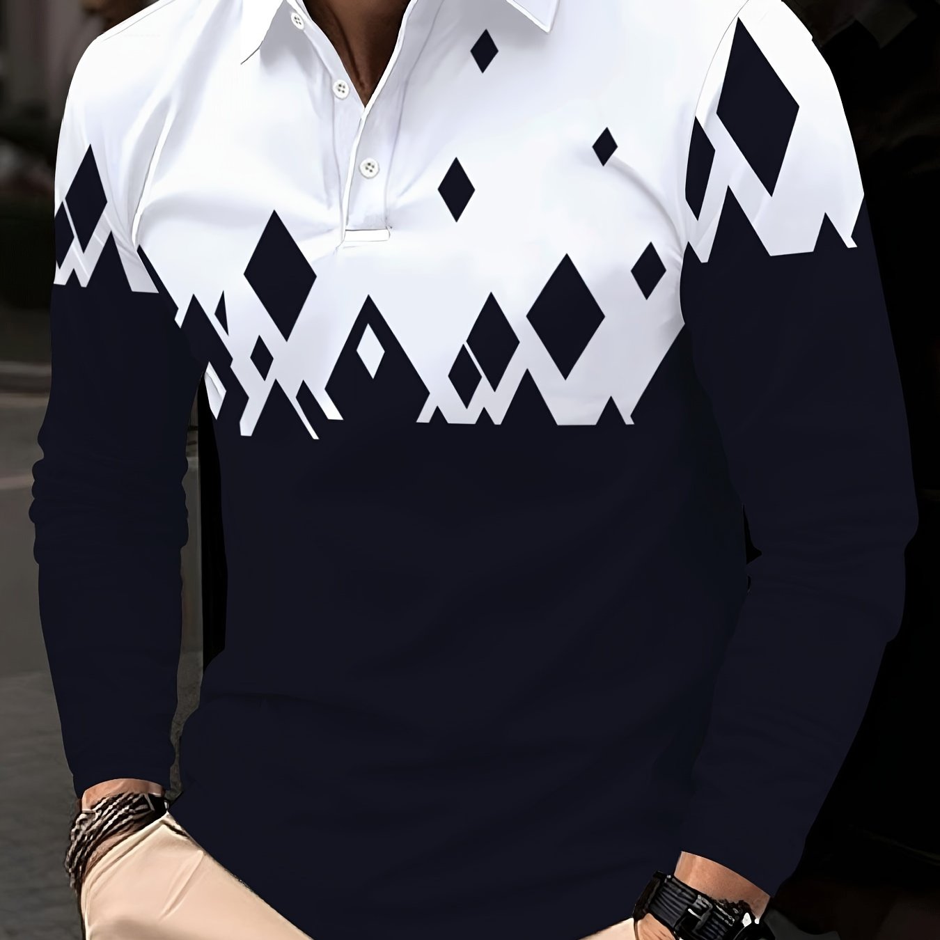 Men's Long Sleeve Shirt with Abstract Geometric 3D Print Polyester Blend Plus Size for Golf and Outdoor Activities