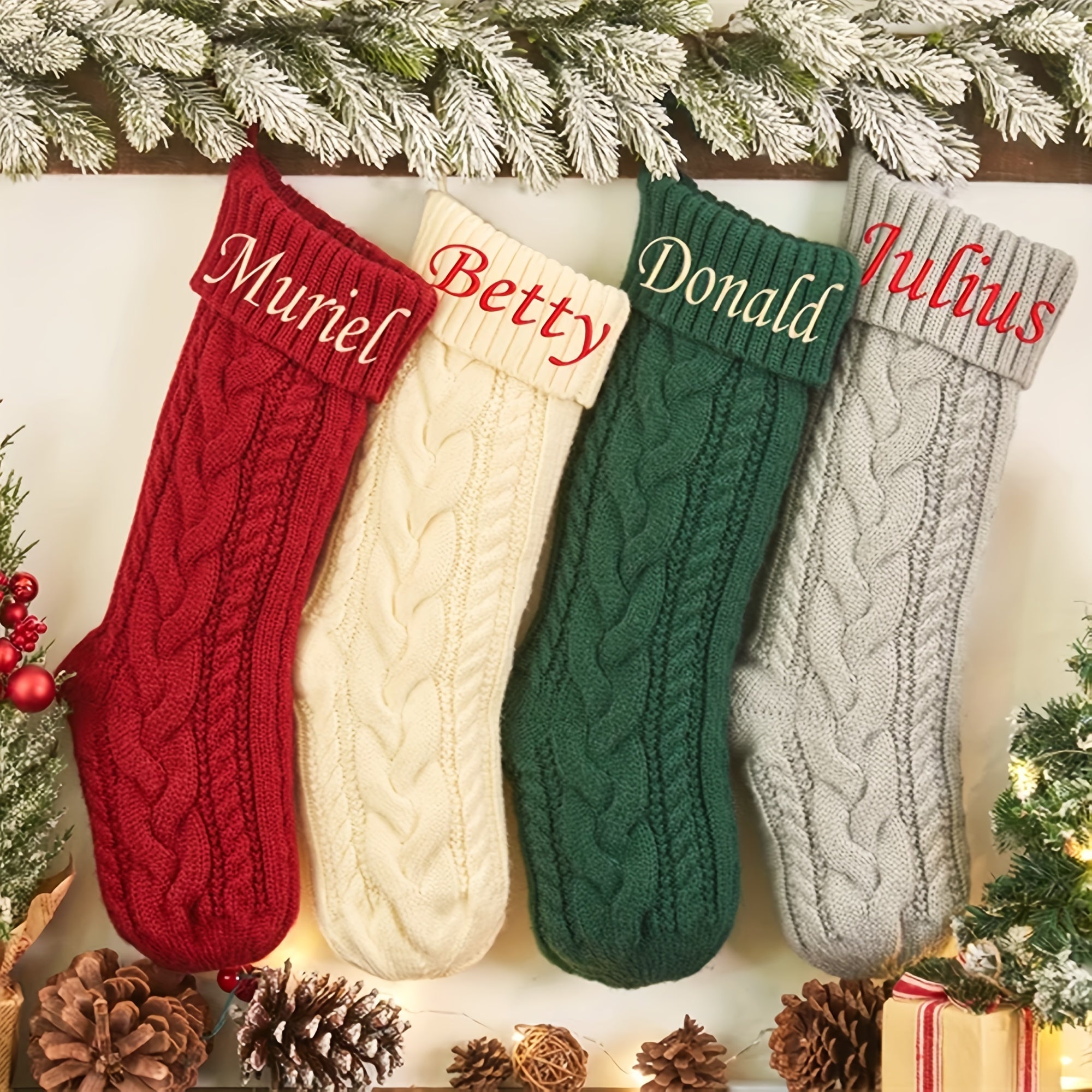 Red Snowflake Christmas Stockings with Names Personalized Embroidered Family Decor