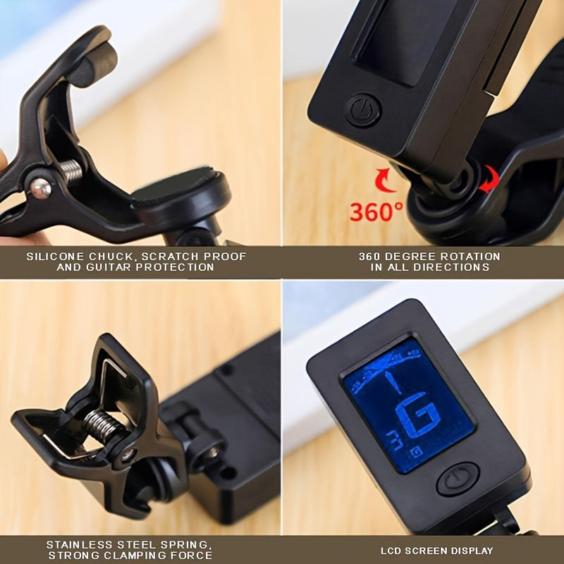 Clip-On Guitar Tuner with Easy-Read Display Accurate 3GHz Range ABS Material Green Indicator