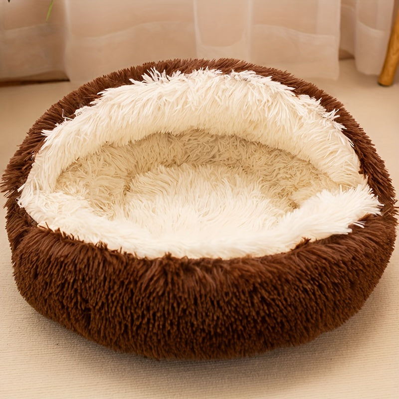 Small Animal Plush Bed with Detachable Cover for Cats and Dogs Non-Slip Foldable Support