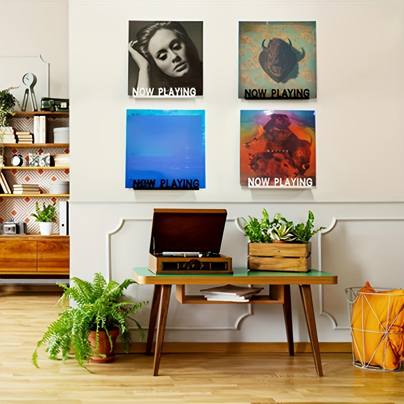 Yashash xonasi yoki javon uchun hozirda ijro etilayotgan LP displeyi bilan devorga o'rnatiladigan vinil yozuvlar uchun tutqich