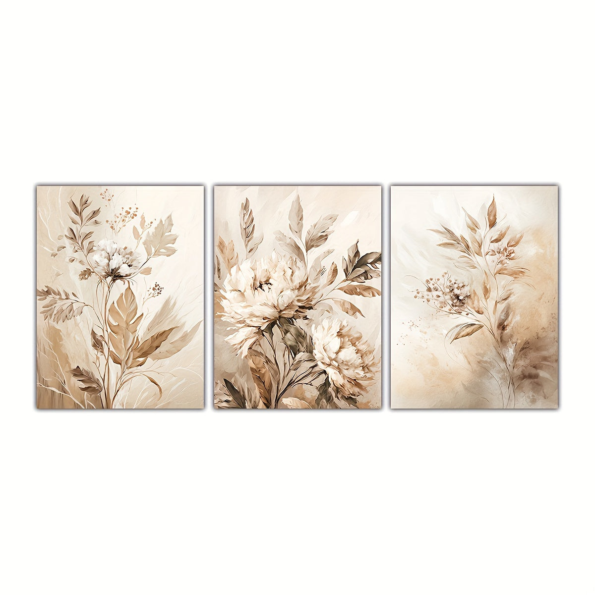 Set of 3 Frameless Floral Canvas Wall Art Prints for Home and Office Decor