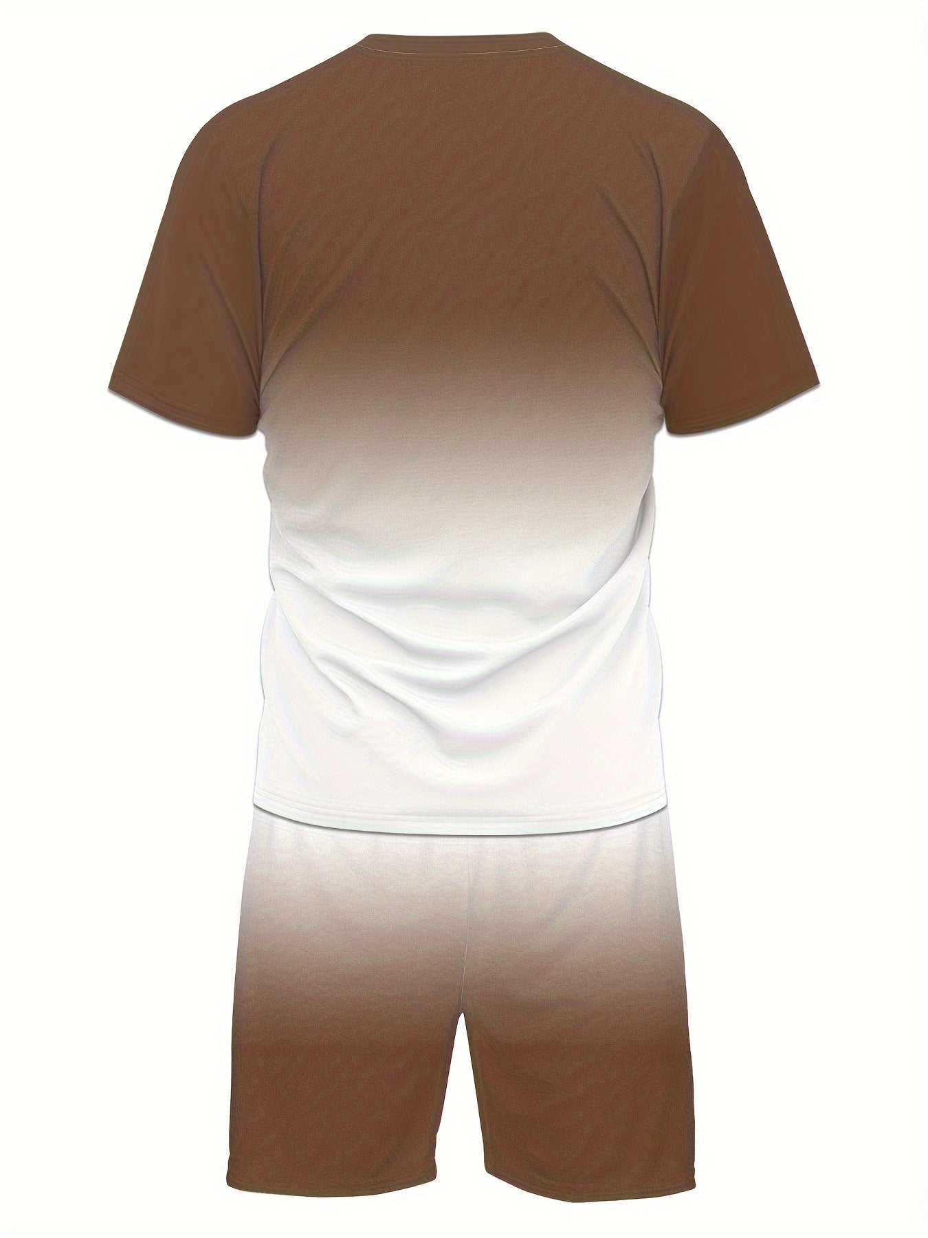 Men's Summer Outfit Set Gradient Pattern Crew Neck T-Shirt Elastic Waist Shorts