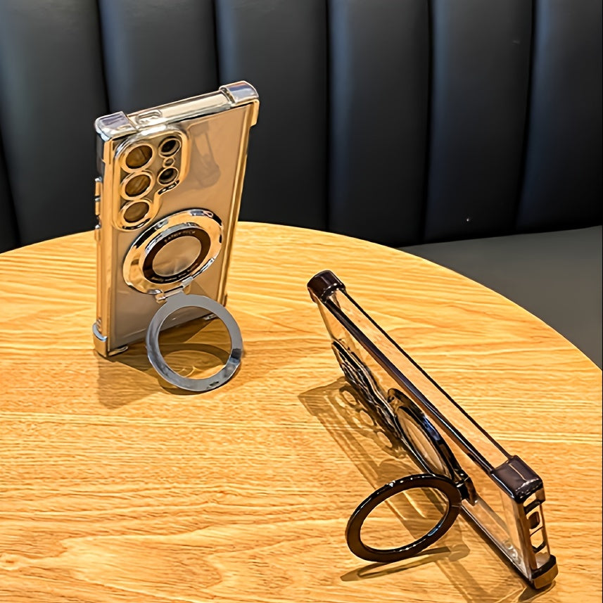 Retro Magnetic Phone Case for Samsung A55 A15 A25 A35 A54 A34 A53 5G Ultra-Thin Electroplated Transparent Stand