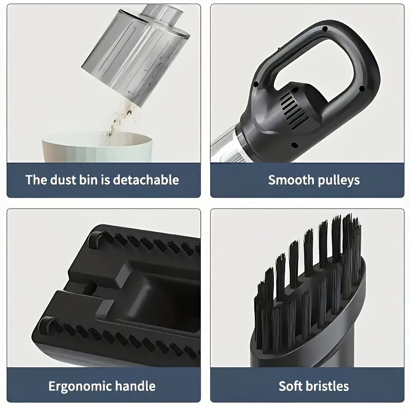 Koʻchma avtomobil vakuum tozalagichi, avtomobil, uy, ofis va uy hayvonlari uchun koʻp nozzle bilan.