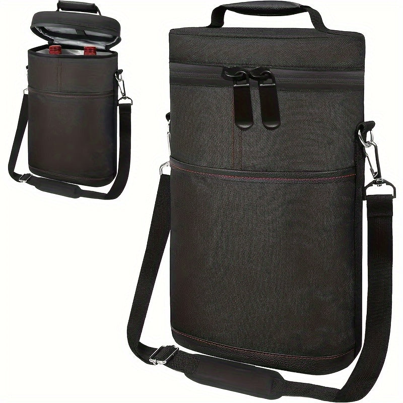 Insulated Wine Bottle Carrier Set for Picnics Camping Beach Trips Black Gray Red