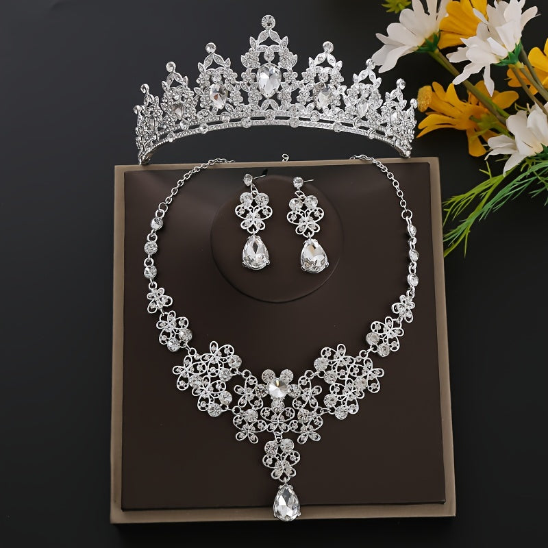 Bridal Crystal Tiara Set with Earrings and Necklace for Women and Girls Wedding Promenade