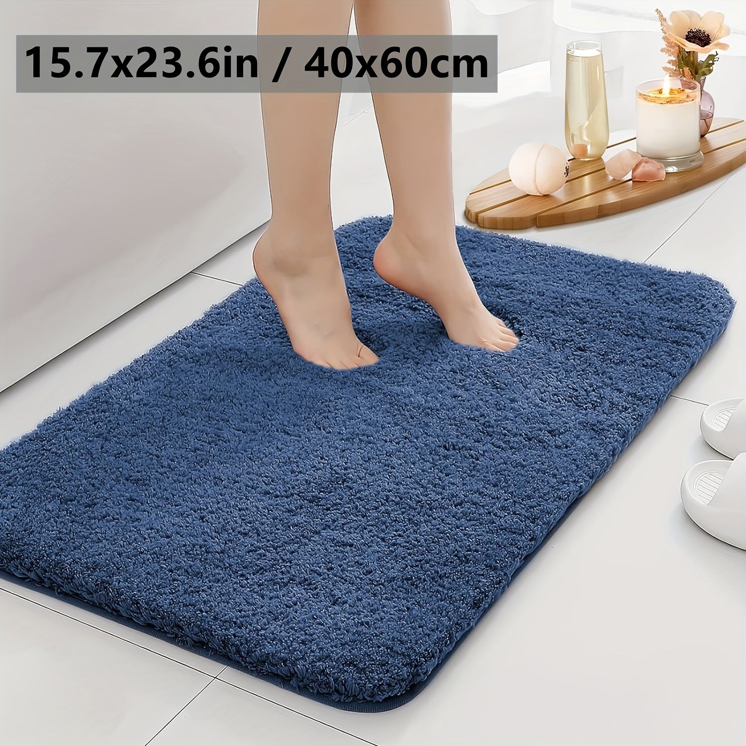 Plush Bathroom Mat Non-Slip Soft Polyester Rectangular Rug