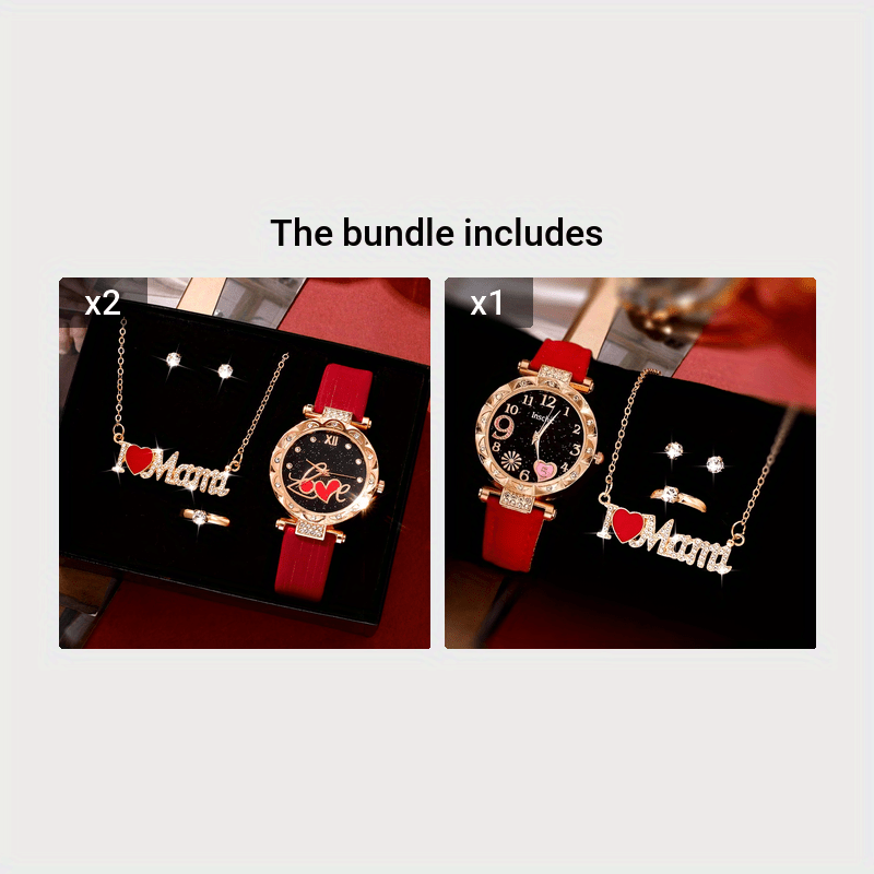 Women's Watch and Jewelry Set for Mother's Day with Rhinestone Accents