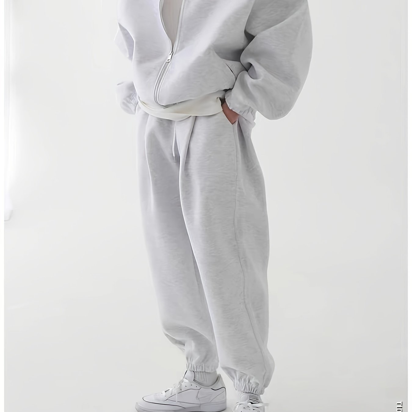 Men's Polyester Knit Hooded Sweatshirt and Pants Set Solid Color Loose Fit All-Season Loungewear