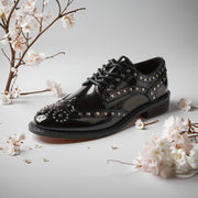 Women's Faux Leather Low Heel Oxford Shoes Black Brogue Flats