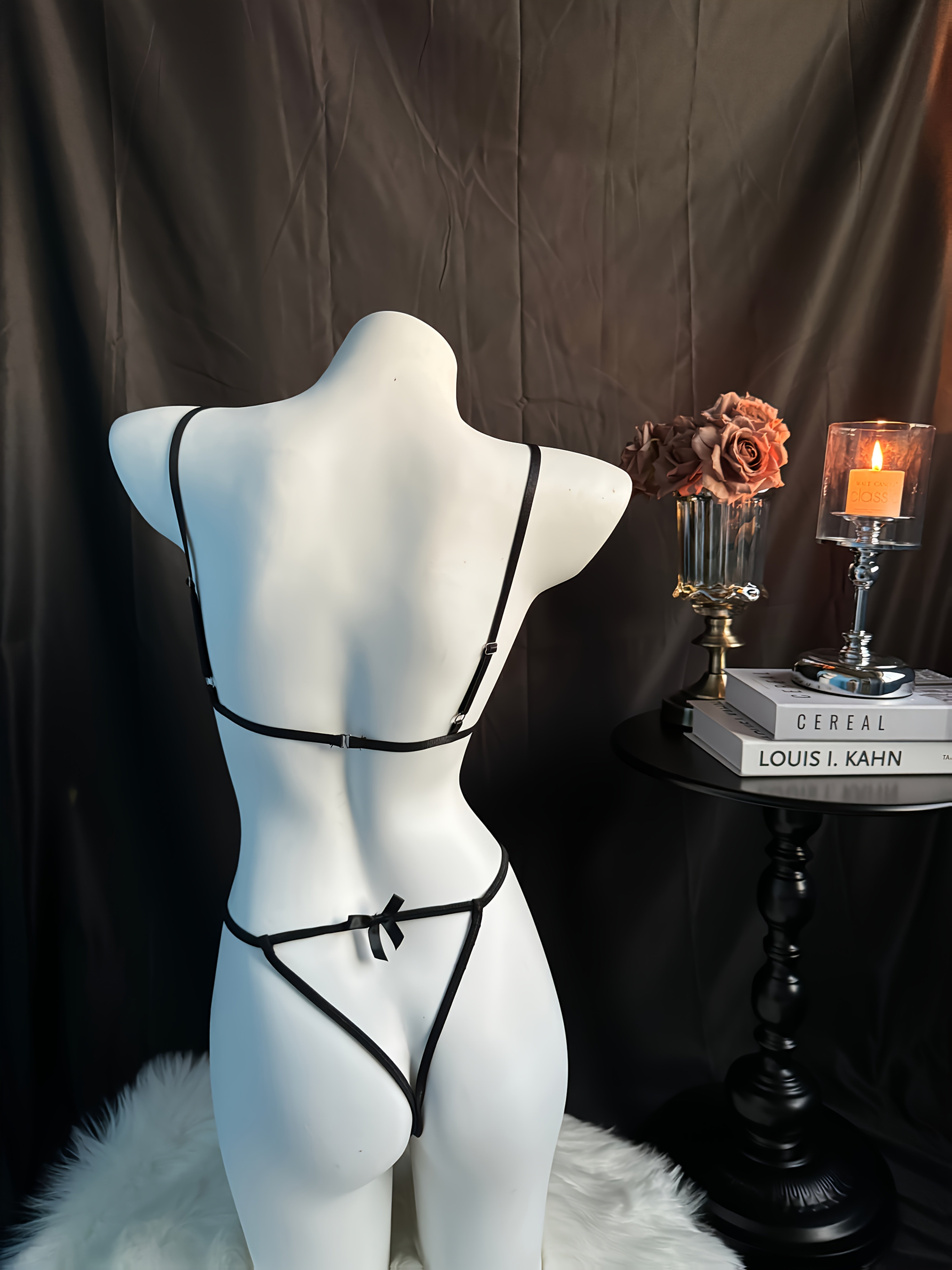 Women's Lace Bodysuit with Bow Detail and Metal Back Clasp Light Support Polyester Spandex Lingerie