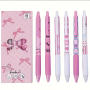 Set of 6 Pink Bowknot Gel Pens 0.5mm Fine Point for Office and School