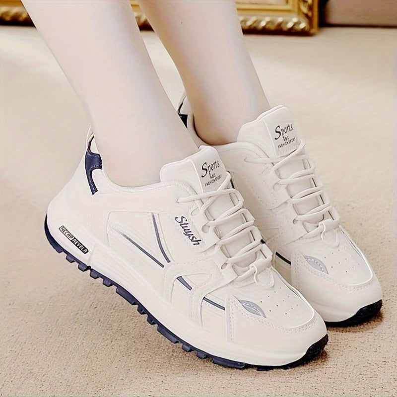 Women's Lightweight Casual Sneakers Low Top Solid Color Lace-Up Running Shoes with Rubber Sole