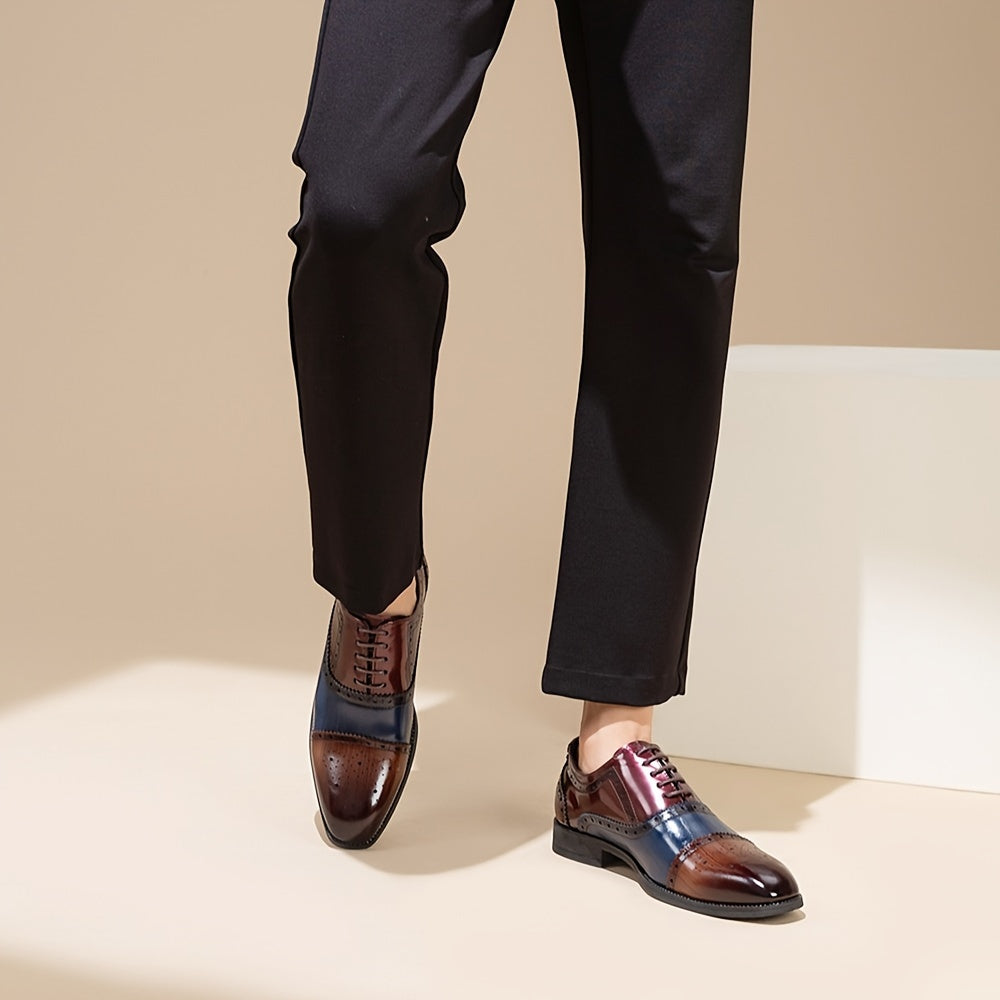 Men's British Style Square Toe Brogue Shoes Leather Casual Wedding Dress Shoes