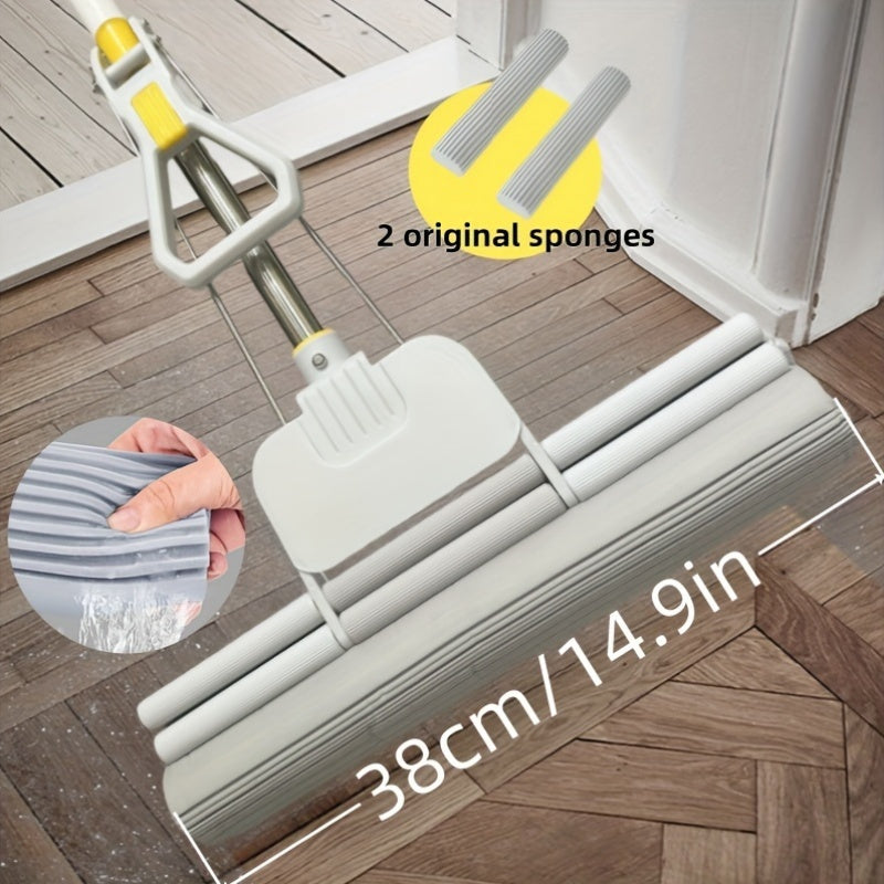 2-in-1 Sponge Mop Set Stainless Steel Handle for Wet Dry Floor Cleaning