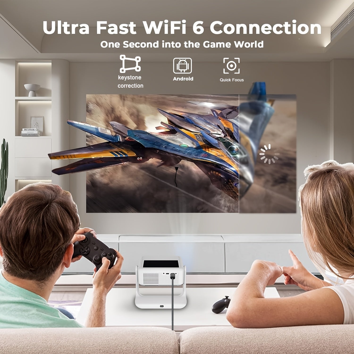 Home Theater Projector 1080P 4K Support 8-Inch Touchscreen WiFi 6