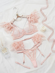 Sexy Lace Lingerie Set with Steel Ring and Sheer Lace Details for Women