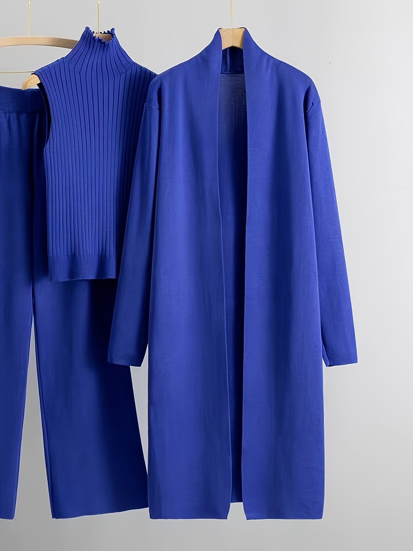 Women's Knit Set with Wide-Leg Pants Cardigan and Turtleneck Fall Winter 2024