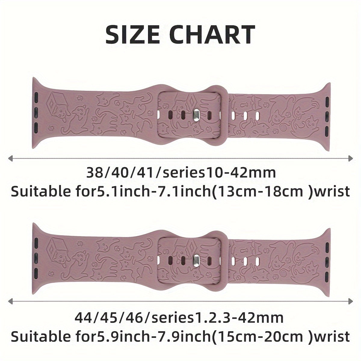 Engraved Silicone Watch Band with Kitten Pattern for iWatch Compatible with Multiple Sizes