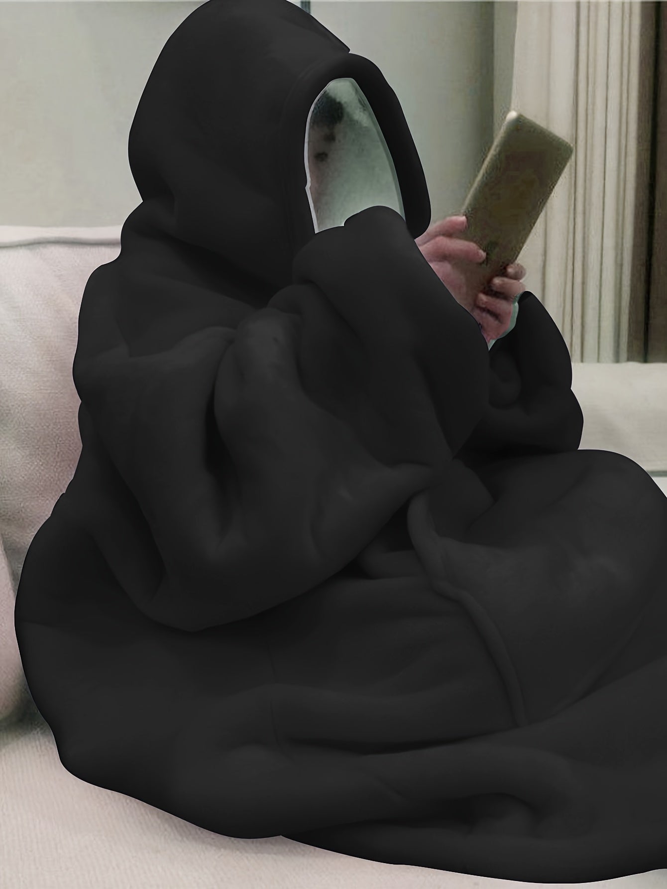 Women's Navy Blue Fleece Hooded Lounge Robe Warm Long Sleepwear