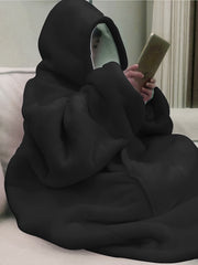 Women's Navy Blue Fleece Hooded Lounge Robe Warm Long Sleepwear