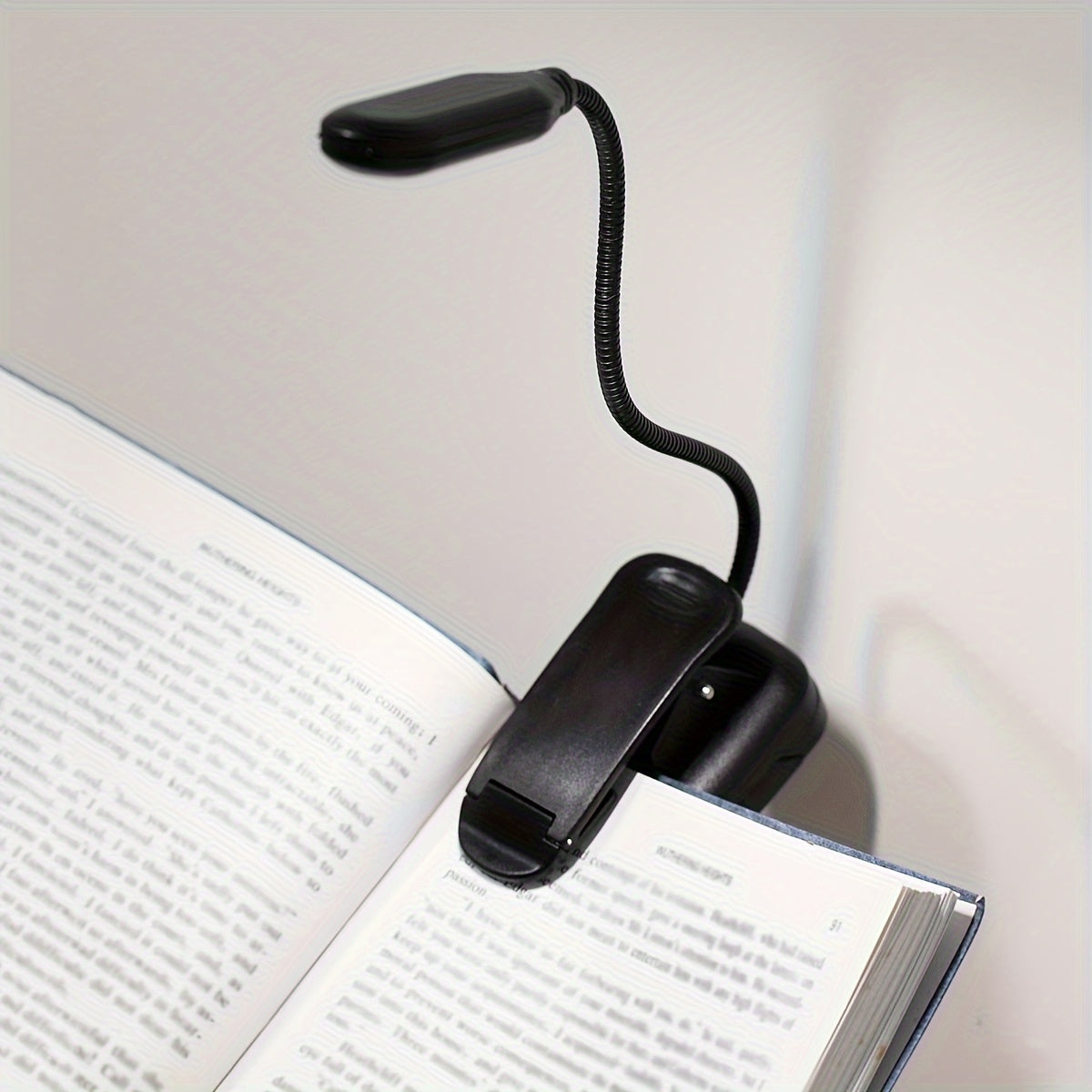 White LED Book Light with Adjustable Arm and Clip for Reading at Night