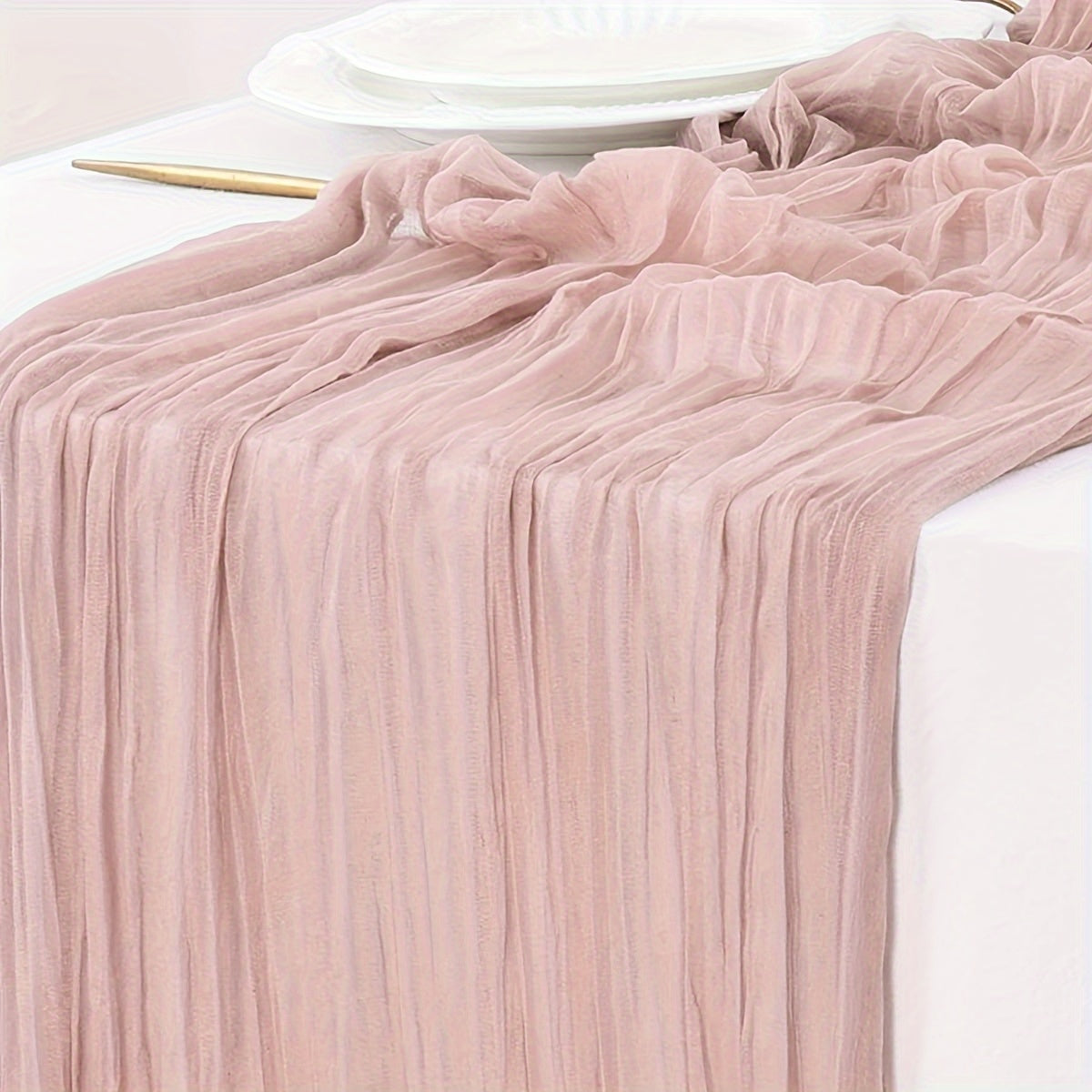 Pink Bohemian Cheesecloth Table Runner for Weddings and Romantic Decor
