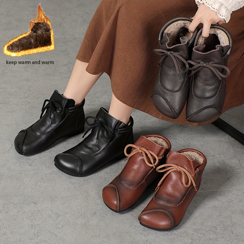 Women's Winter Ankle Boots Genuine Leather Fleece Lined Black