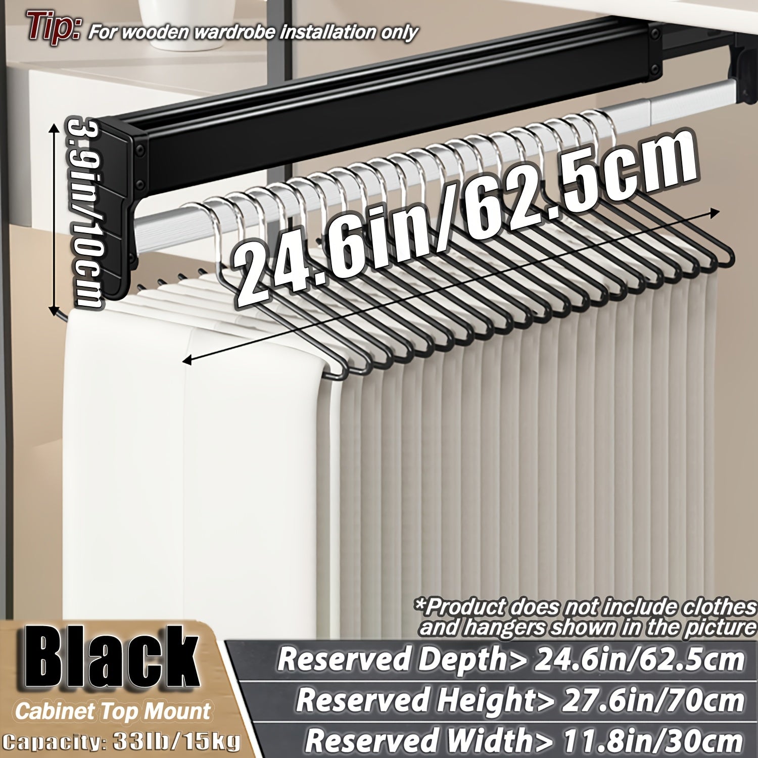 Adjustable Pull-Out Clothing Storage Rack with Metal Rod for Wardrobe Organization