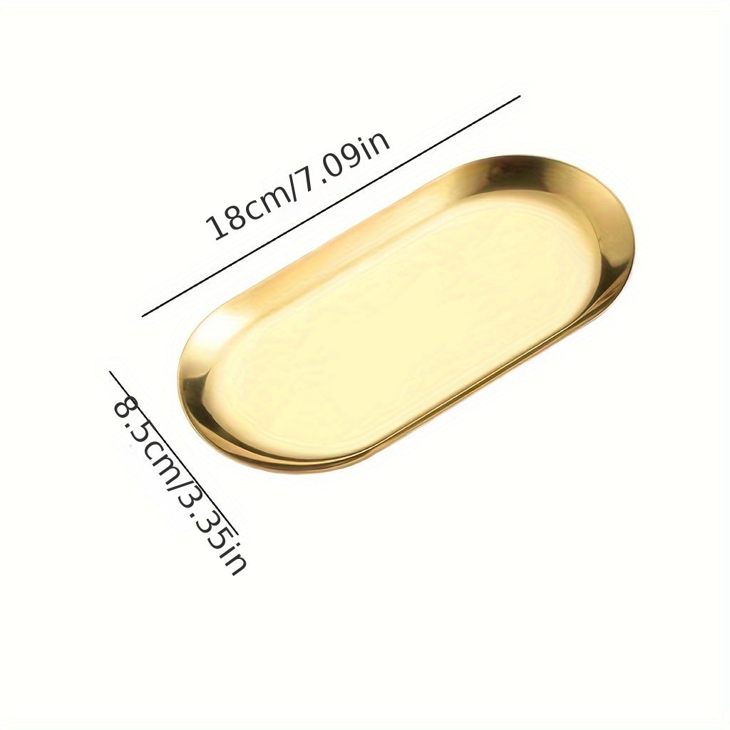 Bandeja de joyería ovalada de acero inoxidable para almacenamiento y servicio